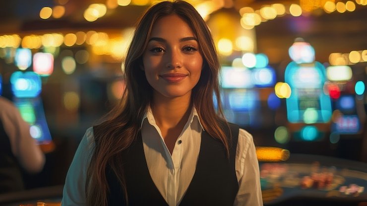 Live dealer table with professional croupier streaming in real time on mobile device
